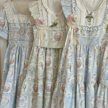 S-XL Spring Prelude Original Pastoral Print Lightweight Daily Lolita Dress