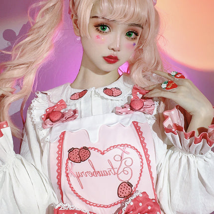 S-XXL Strawberry Party Jumper Skirt JSK Spring/Summer Pink Lolita Dress Set