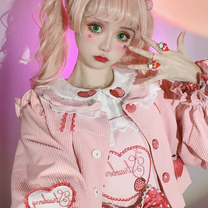 S-XXL Strawberry Party Jumper Skirt JSK Spring/Summer Pink Lolita Dress Set