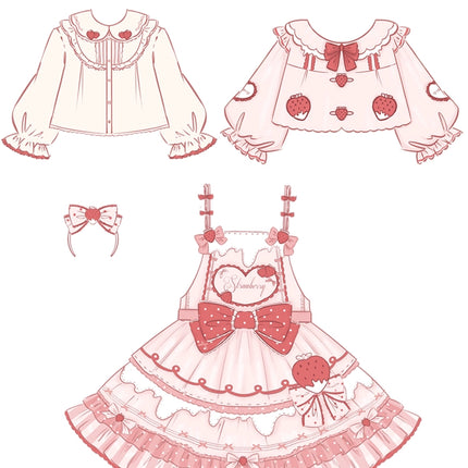 S-XXL Strawberry Party Jumper Skirt JSK Spring/Summer Pink Lolita Dress Set