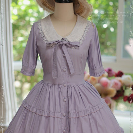 [Pre- order] Vintage French Girl Style 2-Way Lace Collar Lolita Dress - Delicate Details & Customizable Waist, Ships Within 45 Days