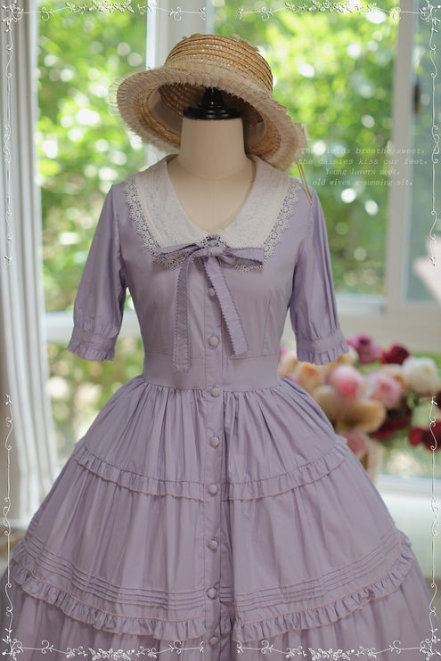 [Pre- order] Vintage French Girl Style 2-Way Lace Collar Lolita Dress - Delicate Details & Customizable Waist, Ships Within 45 Days