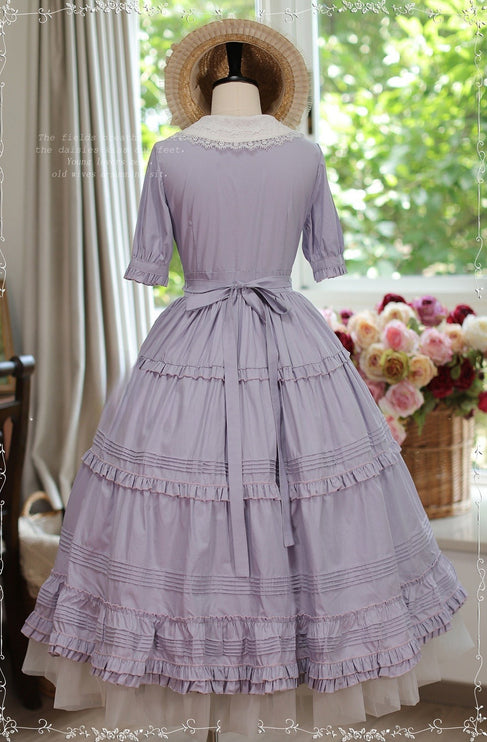 [Pre- order] Vintage French Girl Style 2-Way Lace Collar Lolita Dress - Delicate Details & Customizable Waist, Ships Within 45 Days