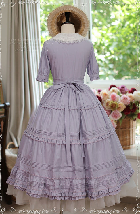 [Pre- order] Vintage French Girl Style 2-Way Lace Collar Lolita Dress - Delicate Details & Customizable Waist, Ships Within 45 Days