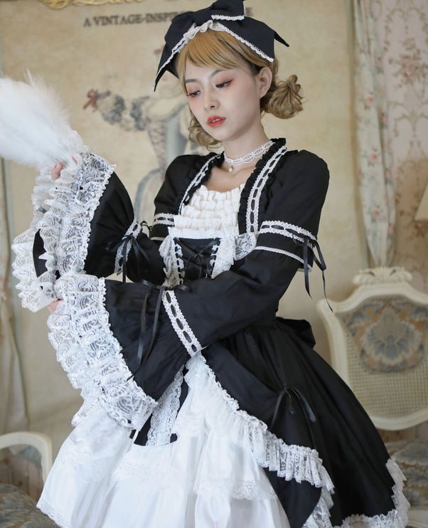 [Multi-Colors-Available] Lace Garden Vintage Set-in Sleeve Cassical Lolita OP Dress