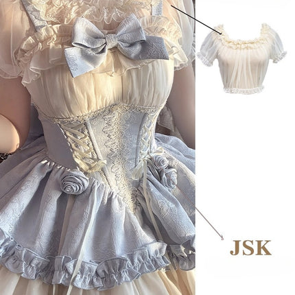 Sweet Lolita Off - the - Shoulder Dress with Tulle Skirt and Ribbon Details