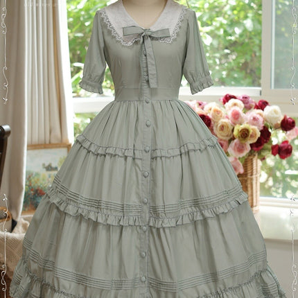 [Pre- order] Vintage French Girl Style 2-Way Lace Collar Lolita Dress - Delicate Details & Customizable Waist, Ships Within 45 Days