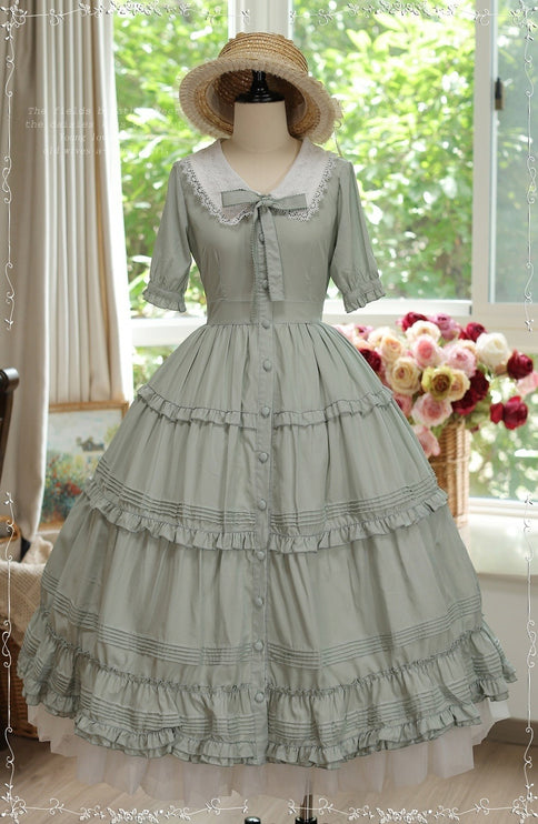 [Pre- order] Vintage French Girl Style 2-Way Lace Collar Lolita Dress - Delicate Details & Customizable Waist, Ships Within 45 Days