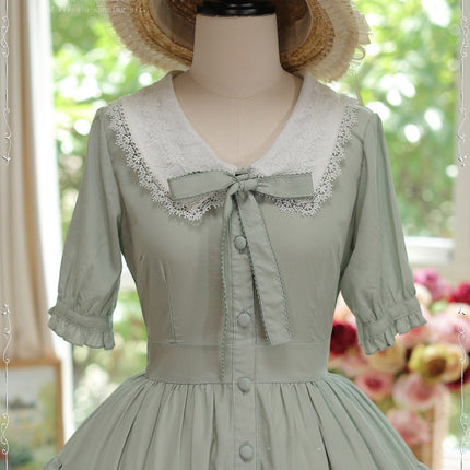 [Pre- order] Vintage French Girl Style 2-Way Lace Collar Lolita Dress - Delicate Details & Customizable Waist, Ships Within 45 Days