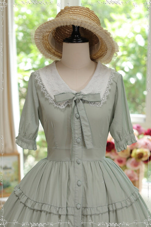 [Pre- order] Vintage French Girl Style 2-Way Lace Collar Lolita Dress - Delicate Details & Customizable Waist, Ships Within 45 Days