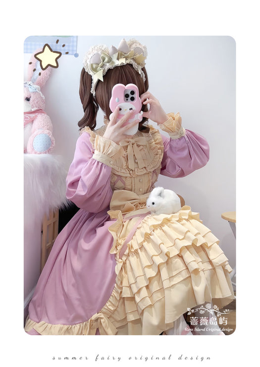 Sweet Lolita Princess Dress OP - Vintage Inspired Long Sleeve Layered Ruffle Dress