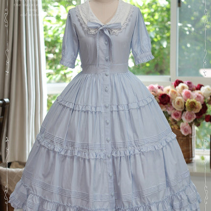 [Pre- order] Vintage French Girl Style 2-Way Lace Collar Lolita Dress - Delicate Details & Customizable Waist, Ships Within 45 Days