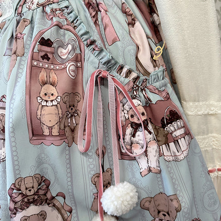 Enchanting Pastel Green Animal Illustration Lolita Jumper Skirt (JSK) Dress
