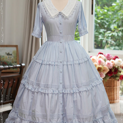 [Pre- order] Vintage French Girl Style 2-Way Lace Collar Lolita Dress - Delicate Details & Customizable Waist, Ships Within 45 Days