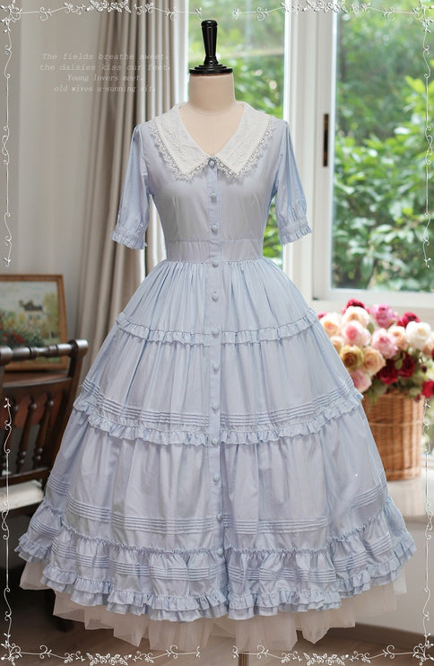 [Pre- order] Vintage French Girl Style 2-Way Lace Collar Lolita Dress - Delicate Details & Customizable Waist, Ships Within 45 Days