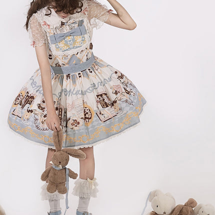 Alice Rabbit High-Waisted Classical Sweet JSK Lolita dress Lolita Suspender with Lace Trim and Bow