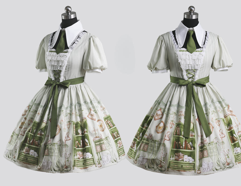 Original Enchanted Library Graceful Academy Style Short Sleeve OP Lolita Skirt