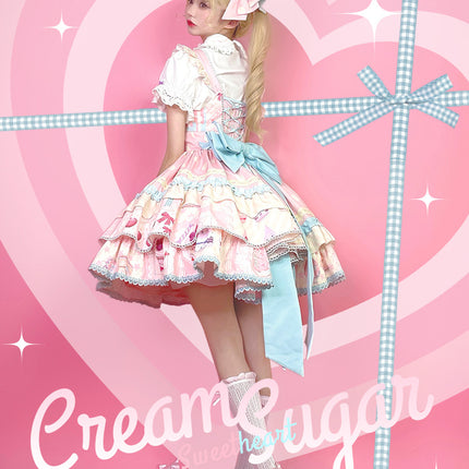 Icing Sweetheart JSK Pastel Tiered Lolita Dress with Lace Trimmings And Big Bow