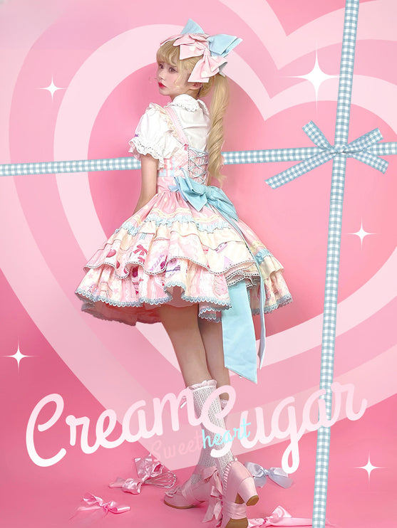 Icing Sweetheart JSK Pastel Tiered Lolita Dress with Lace Trimmings And Big Bow