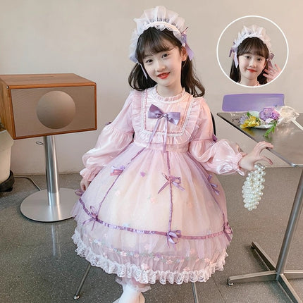 Charming Pastel Pink Lolita Dress with Purple Accents for Girls