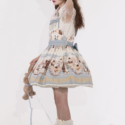 Alice Rabbit High-Waisted Classical Sweet JSK Lolita dress Lolita Suspender with Lace Trim and Bow