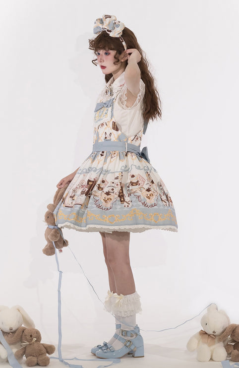 Alice Rabbit High-Waisted Classical Sweet JSK Lolita dress Lolita Suspender with Lace Trim and Bow