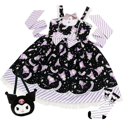 Sanrio Super Cute Sweet JSK Lolita Dress with Striped Trim & Bow