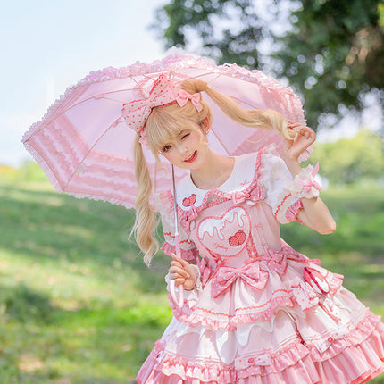 S-XXL Strawberry Party Jumper Skirt JSK Spring/Summer Pink Lolita Dress Set