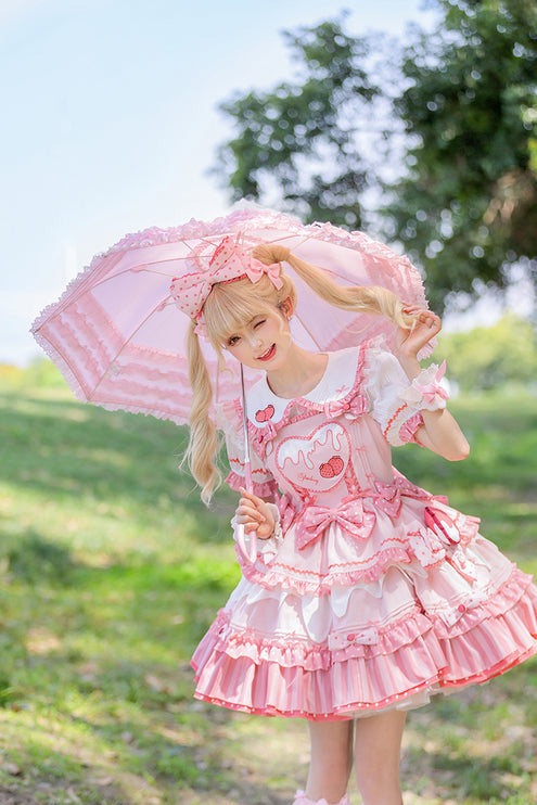 S-XXL Strawberry Party Jumper Skirt JSK Spring/Summer Pink Lolita Dress Set