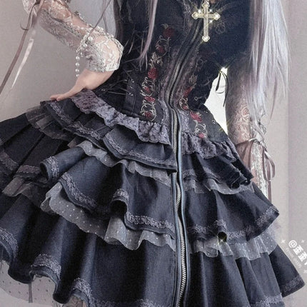 Summer of Roses JSK Gothic Dark Punk Black Lolita Dress