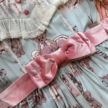 Enchanting Pastel Green Animal Illustration Lolita Jumper Skirt (JSK) Dress