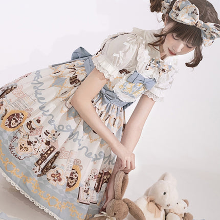 Alice Rabbit High-Waisted Classical Sweet JSK Lolita dress Lolita Suspender with Lace Trim and Bow