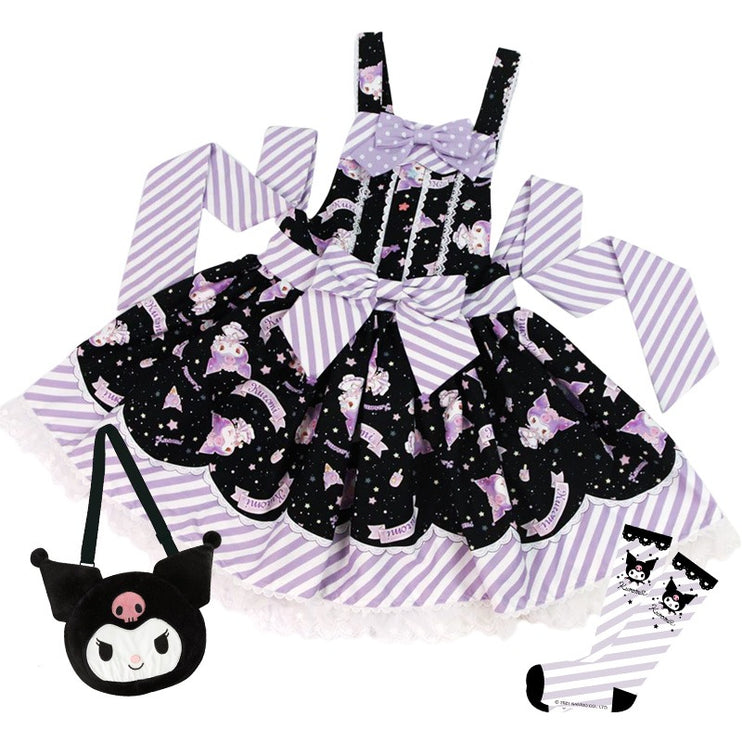 Sanrio Super Cute Sweet JSK Lolita Dress with Striped Trim & Bow