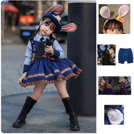 Rabbit Police Officer Lolita Dress for Girls - Navy Blue Whimsical Princess Costume
