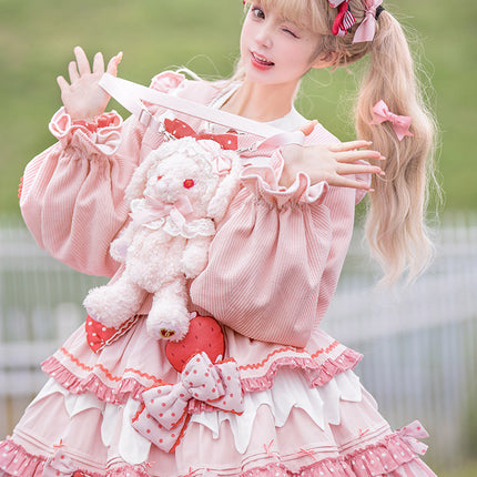 S-XXL Strawberry Party Jumper Skirt JSK Spring/Summer Pink Lolita Dress Set