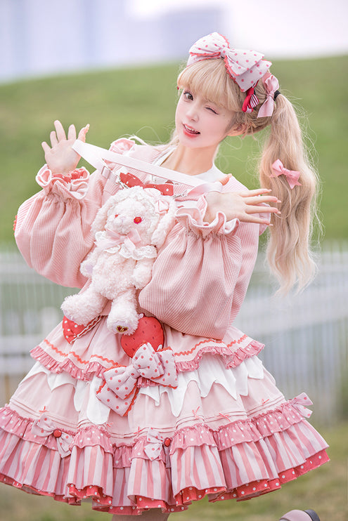 S-XXL Strawberry Party Jumper Skirt JSK Spring/Summer Pink Lolita Dress Set