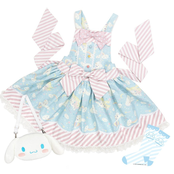 Sanrio Super Cute Sweet JSK Lolita Dress with Striped Trim & Bow