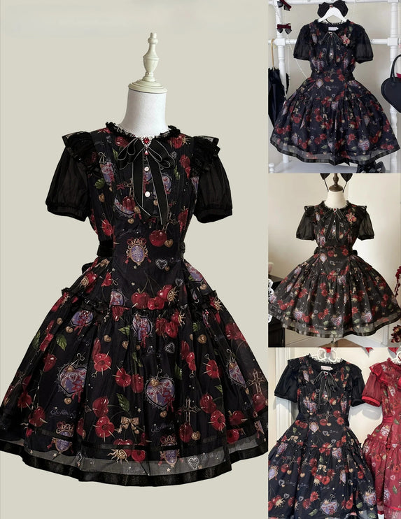 S-2XL Cherry Blossom Delight Lolita Dress – Sweet Vintage Print JSK/OP