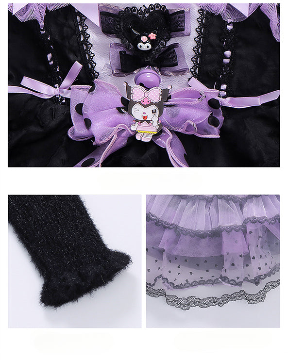 Elegant Black and Purple Lolita Dress for Girls - Intricate Lace and Ruffled Skirt