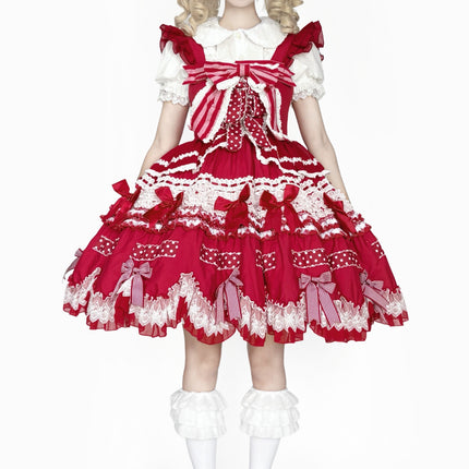 Gothic Aristocrat Lolita Dress - Victorian Black and White Ruffled Doll OP with Cape and Bonnet