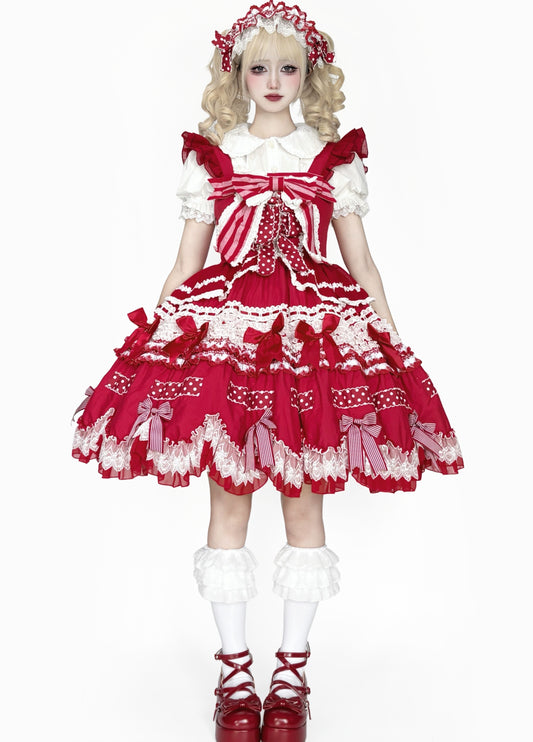 Gothic Aristocrat Lolita Dress - Victorian Black and White Ruffled Doll OP with Cape and Bonnet