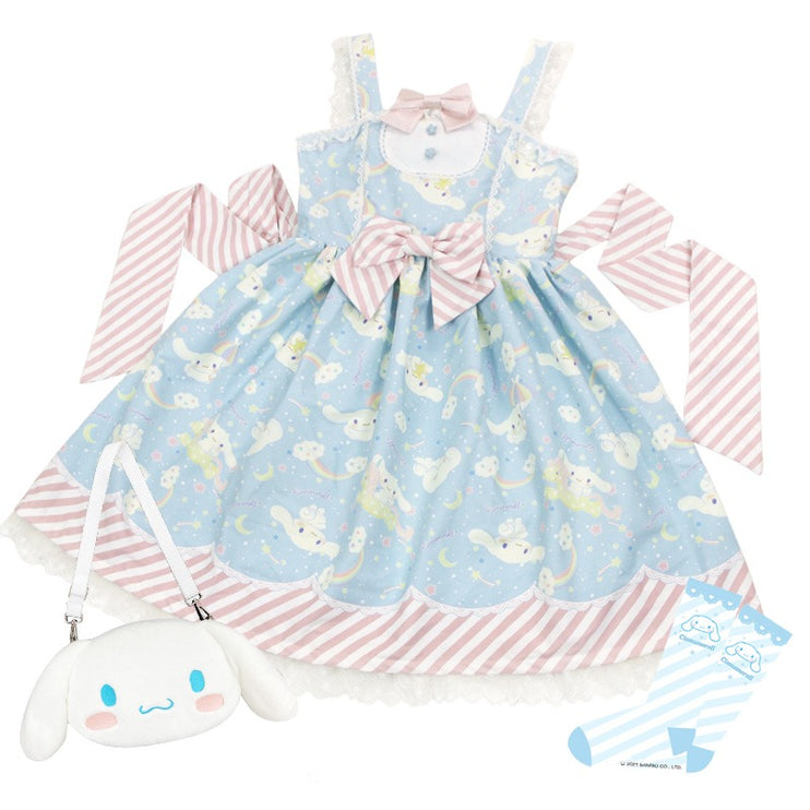 Sanrio Super Cute Sweet JSK Lolita Dress with Striped Trim & Bow