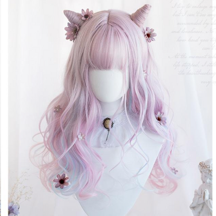 Gradient Unicorn Lolita Long Curly Hair Wig Harajuku Style Lolita Full Head Set