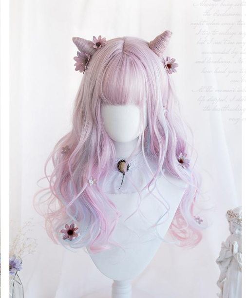 Gradient Unicorn Lolita Long Curly Hair Wig Harajuku Style Lolita Full Head Set