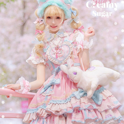 Icing Sweetheart JSK Pastel Tiered Lolita Dress with Lace Trimmings And Big Bow