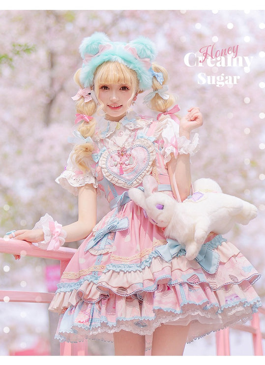 Icing Sweetheart JSK Pastel Tiered Lolita Dress with Lace Trimmings And Big Bow