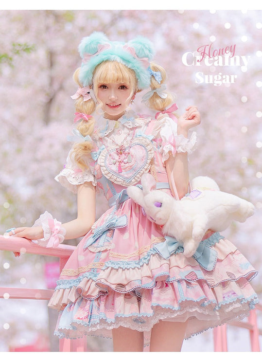 Icing Sweetheart JSK Pastel Tiered Lolita Dress with Lace Trimmings And Big Bow