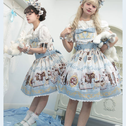 Alice Rabbit High-Waisted Classical Sweet JSK Lolita dress Lolita Suspender with Lace Trim and Bow