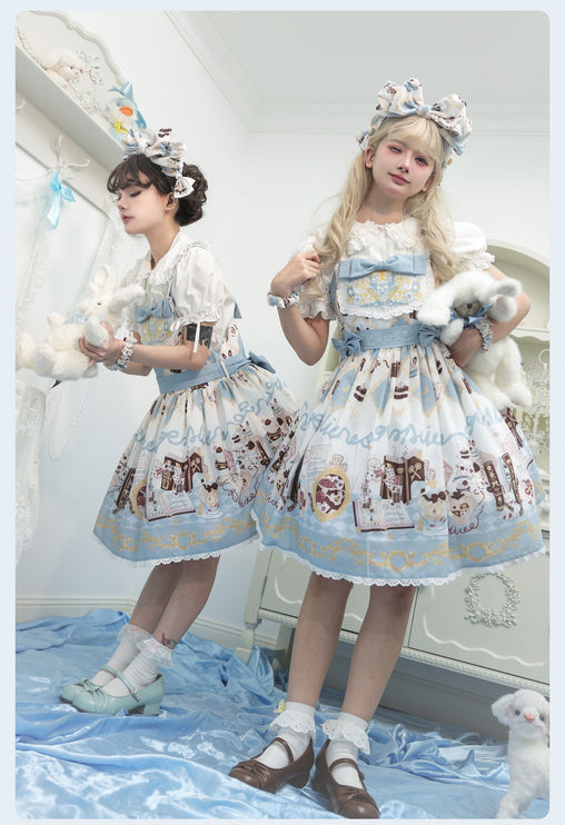 Alice Rabbit High-Waisted Classical Sweet JSK Lolita dress Lolita Suspender with Lace Trim and Bow