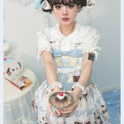 Alice Rabbit High-Waisted Classical Sweet JSK Lolita dress Lolita Suspender with Lace Trim and Bow